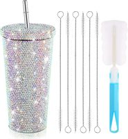 Gobelet isotherme en acier inoxydable brillant effet diamant avec paille, bouteille d'eau fantaisie avec couvercle