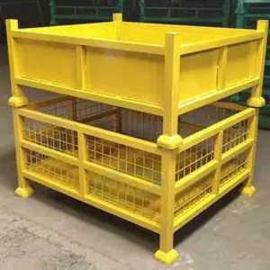 DJ sanayi çekmeceli saklama dolabı depo Metal yığını katlanabilir depolama kafes konteyner katlanabilir istiflenebilir katlanır çelik palet - Product Image 3