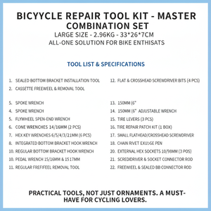 Kit d'outils de réparation de vélo tout-en-un 22 pièces, portable, en fer, avec clés de mécanicien, pour VTT et vélo de route, pour l'entretien en garage, boîte à outils pour chaîne et rayons - Product Image 6
