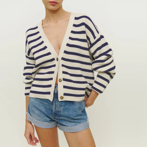 Cárdigan de punto de algodón con cuello en V profundo para <span class=keywords><strong>mujer</strong></span>, estilo informal de invierno con botones en capas, suéteres largos al por mayor - Product Image 1