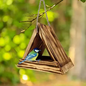 Mini maison de mangeoire à oiseaux en bois en forme ronde et triangulaire avec motif solide