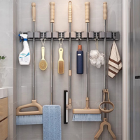304 acier inoxydable multifonctionnel mural salle de bain support ménage balai vadrouille Clip support avec crochet pour outils de nettoyage