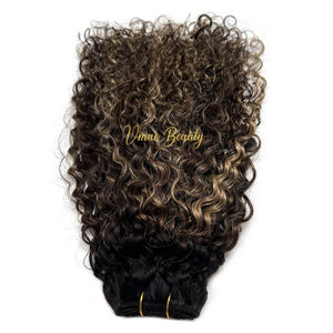 Mèches de cheveux humains ondulés bouclés souples blonds balayage avec racines foncées, mélange de boucles profondes, ombré, boucles crépues, ondulations Jerry - Product Image 4