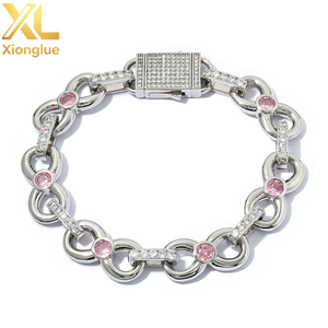 Factory Custom Hip Hop 12mm Fine Luxury Jewelry Pink Moissanite <b>Bracelets</b> Women Men 925 Sterling Silver Chain Link <b>Bracelets</b> - Product Image 2