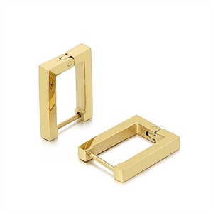 ต่างหูชุบทอง18K แบบแฟชั่นเรียบง่ายต่างหูสแตนเลสทรงสี่เหลี่ยม - Product Image 1
