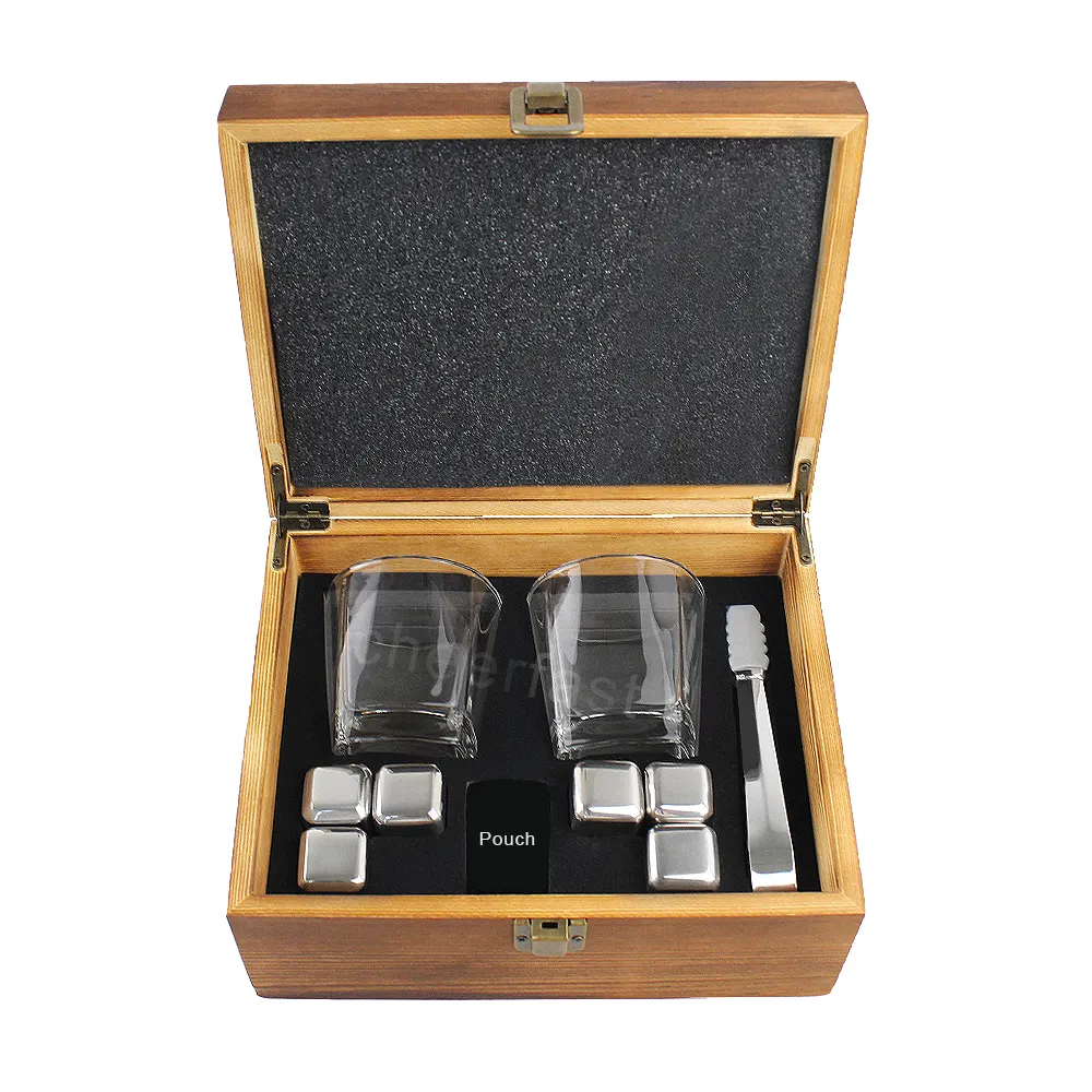 Melhor Reusable Cooling Stones Set Of Glasses and Stainless Steel Ice Cube Set e Whisky Stones Gift And Whisky Glass Set