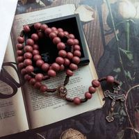 Chapelets modernes rouges en bois, grand chapelet artisanal, Rosario De Madera, chapelet catholique, collier avec croix