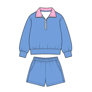 Conjuntos de Ropa para Niños, Última Moda, Color Sólido, Algodón a Cuadros, Top de Manga Larga para Niñas, Conjunto de Pantalones Cortos - Product Image 3