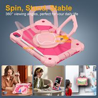Étui antichoc robuste pour iPad A16 11e génération 2025 iPad 10e génération 10,9 2022 avec support rotatif à 360°, sangle d'épaule et porte-stylo, rose bonbon