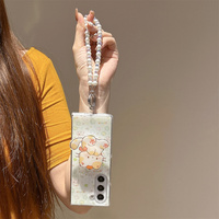 Coque de téléphone fraîche, ludique et mignonne avec motif de chaton de dessin animé et de fruits pour Samsung Galaxy Z Fold 7, avec dragonne à perles pour Z Flip 7-3