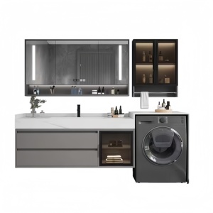 Meuble de salle de bain de style ferme pour hôtel, meuble de machine à laver pour balcon, meuble-lavabo tout-en-un, lavabo en céramique résistant à l'eau, mural - Product Image 1