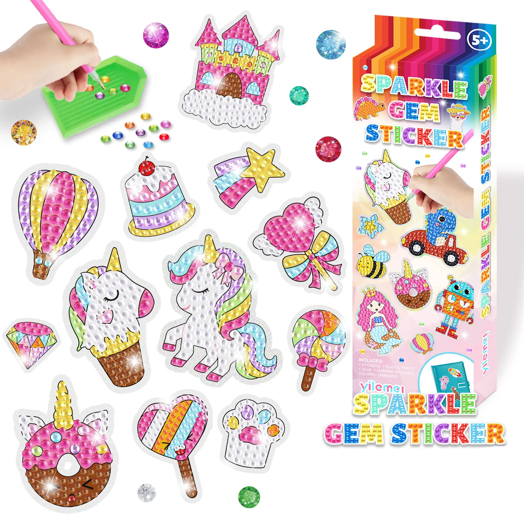 DIY Unicorn Sparkle GEM Art Craft Kits Dinosaur Diamond Painting Sticker Set Toy Gift for Kids