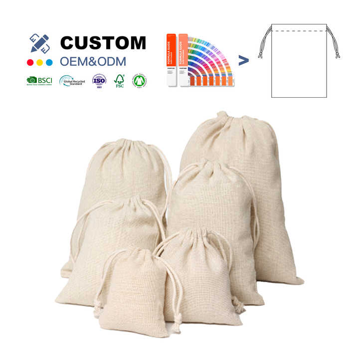 Recycle Linen Bag Cotton Drawstring Bag Promotional Price Organic Small Muslin Jute Cotton Drawstring Bags