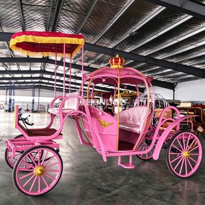 Wedding Photo Prop Pink Fairy Carriage Featuring Gold Crown <b>Ornament</b> & Red Canopy - Product Image 5