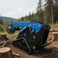 Chargeuse compacte sur chenilles équipée d'un accessoire débroussailleuse forestière, équipement multifonctionnel pour le défrichement des terres forestières