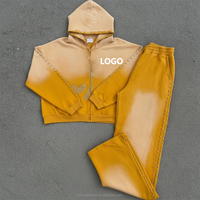 Ensemble deux pièces personnalisé OEM avec rivets perlés, en coton épais, style vintage délavé à l'acide, comprenant un sweat à capuche et un pantalon de jogging pour homme