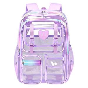 Wholesale Customizable Clear Transparent <b>Backpack</b> with Heart Design and Rainbow Zipper <b>Waterproof</b> PVC <b>School</b> Bag - Product Image 1