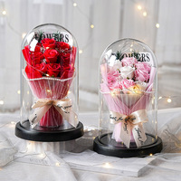 Vente en gros d'usine, bouquet de 9 roses en savon, lumière LED, boîte en verre, cadeau, roses éternelles pour la fête des mères, cadeaux d'anniversaire