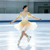 Robe de patinage artistique jaune dégradé avec strass, manches longues en maille, costume de compétition pour enfants et adultes