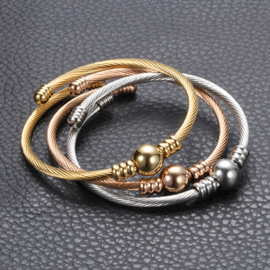 Bracelet minimaliste en acier inoxydable avec perles rondes de 10 mm, ouverture réglable, bijoux de mode pour femmes, cadeau - Product Image 3