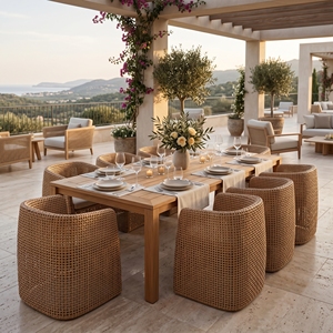<span class=keywords><strong>Fauteuil</strong></span> d'extérieur professionnel en <span class=keywords><strong>osier</strong></span> tressé à la main avec structure en alliage d'aluminium pour projets hôteliers et de restaurants de luxe - Product Image 1