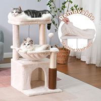 Arbre à chat de 32 pouces avec poteau à gratter, grand hamac de 15,7 pouces et auto-toilettant, perchoir supérieur amovible et condo spacieux