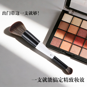 Double-Ended Makeup <b>Brush</b> 30mm Synthetic Hair <b>Round</b> Angled Blush Highlighter Powder <b>Brush</b> Wooden Handle Cangzhou Origin - Product Image 3