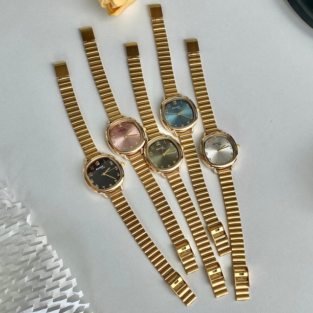 Wholesale Gold Plated Ladies' Watches Reloj Para Mujer Business Casual Simple Couple square Stainless Steel Quartz Watches