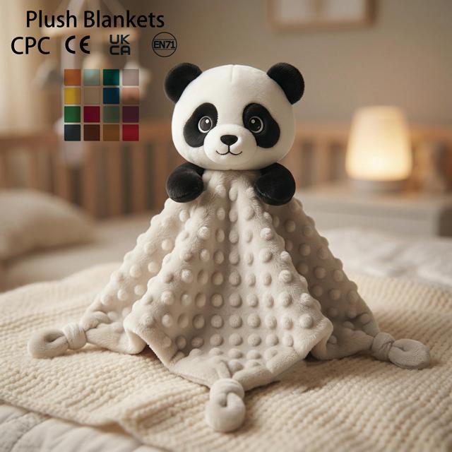 Safe Material Cute Panda Plush Beanie Dot Doudou Security Blanket Soft Baby Nursery Blanket for Infants Toddlers