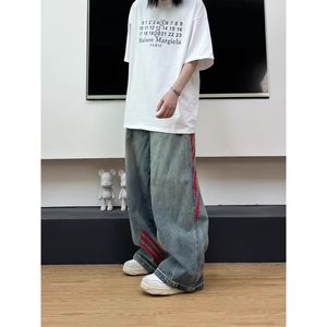 Pantalones vaqueros de trabajo desgastados Retro 2025 para mujer, pantalones holgados de pierna recta con empalme de tres barras, pantalones de pierna ancha, finos, informales para primavera y otoño - Product Image 1