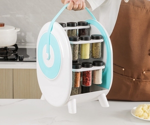 Organizador Rotativo Multifuncional para Temperos com Frascos de Vidro Plástico para Design de Cozinha e Acessórios de Armazenamento - Product Image 2