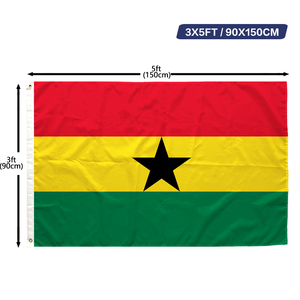 Drapeau du Ghana 3x5 pieds en polyester, impression recto, œillets en laiton, double couture, vente en gros, 3x5 90x150cm, drapeau de la République ghanéenne - Product Image 1