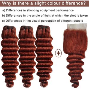 Fasci di <span class=keywords><strong>capelli</strong></span> brasiliani con chiusura in pizzo bruno-rosso <span class=keywords><strong>ramato</strong></span> marrone sciolto onda profonda 3 fasci e <span class=keywords><strong>capelli</strong></span> umani - Product Image 2