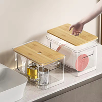 Organiseur de capsules de lessive en plastique PET transparent, bacs de rangement rectangulaires avec couvercles et poignées, distributeur de sacs poubelles empilable