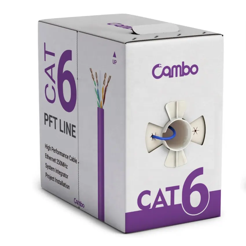 كابل Cat6 داخلي 1000 قدم/مربع/بكرة/لفة كابل cat6 الصناعي/mhz/commercia Cat6