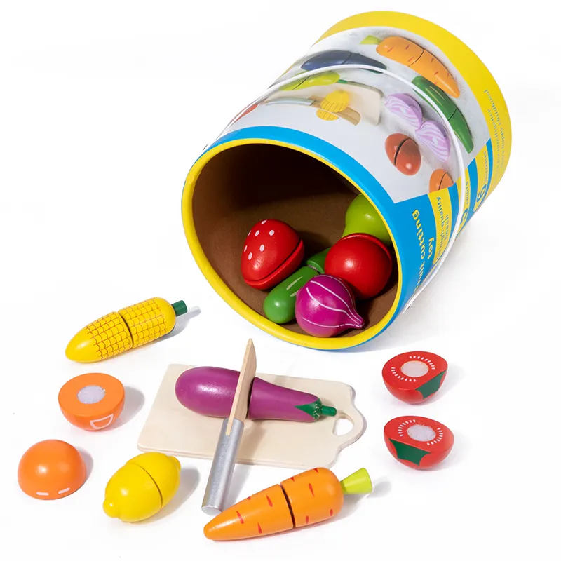 Brinquedo de madeira para cortar frutas e vegetais, conjunto de cozinha infantil, brincar de fingir, frutas e vegetais de plástico