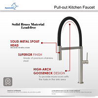 Robinet de cuisine Aquacubic à long col en silicone UPC à poignée unique avec tuyau flexible et résistant