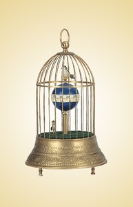 Horloge de cage à oiseaux en laiton avec automaton en forme d'oiseau - Product Image 1