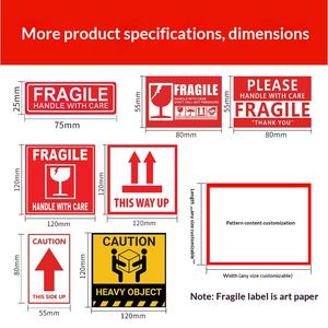 Etiqueta Rectangular de Papel Recubierto, Personalizable en Tamaño y Color, Impresa, Frágil, Adhesivo No Secante, No Presionar, en Inglés - Product Image 3