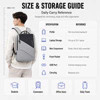 Sac à dos pour ordinateur portable fin et minimaliste 15,6 pouces avec chargement USB, léger, pour affaires, voyages, bureau, logo personnalisé