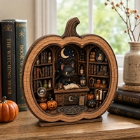 Décoration d'Halloween à poser sur table en bois de tilleul, motif citrouille sorcière et chat noir, à découper et graver soi-même, souvenir