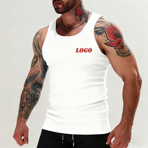 Özelleştirilmiş Slim Fit 2*2 nervürlü spor erkek Tank Top nefes boş kas erkek Tank Top ekran baskı spor salonu için üst giyim erkekler için - Product Image 3