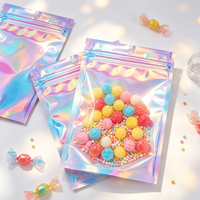 Sacs en plastique holographiques personnalisés de qualité alimentaire avec fermeture éclair, petits sacs à trois soudures latérales avec trou de suspension pour bijoux, maquillage, bonbons et snacks