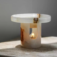 Diffuseur d'huiles essentielles et chauffe-bougie à LED en marbre onyx naturel poli, design moderne, pour décoration intérieure et aromathérapie, vente en gros