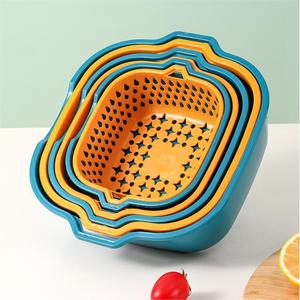 Plastic Double Layer Drain <b>Basket</b> Set 20cm Multi Functional Fruit Vegetable Washing Colander Kitchen Strainer - Product Image 1