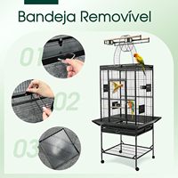 Cage à oiseaux MBOX 155x46x46cm à 3 niveaux avec plateau amovible à roulettes 360° et 4 bols en acier inoxydable pour calopsites et oiseaux moyens/grands