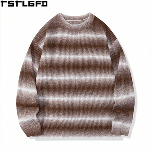 Pull personnalisé rétro à rayures dégradées, tricoté épais, col rond, style vintage streetwear, vente en gros - Product Image 1