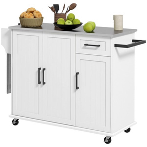 DB Modern <b>White</b> Kitchen Cart with <b>Storage</b> <b>Cabinet</b> - Product Image 2