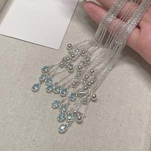 Collar de Plata de Ley S925 con Colgante de Gota de Agua Azul Estrella Rota, Collar de Clavícula con Circonita Danubio, Collares Finos - Product Image 1