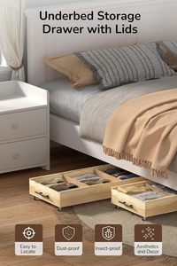 <b>Pack</b> Brown Solid Wood Bed Storage Drawers Lids Handles-Divided Underbed Cabinet Closet Wooden <b>Crate</b> Organizer Clothes-Fit Bed - Product Image 2